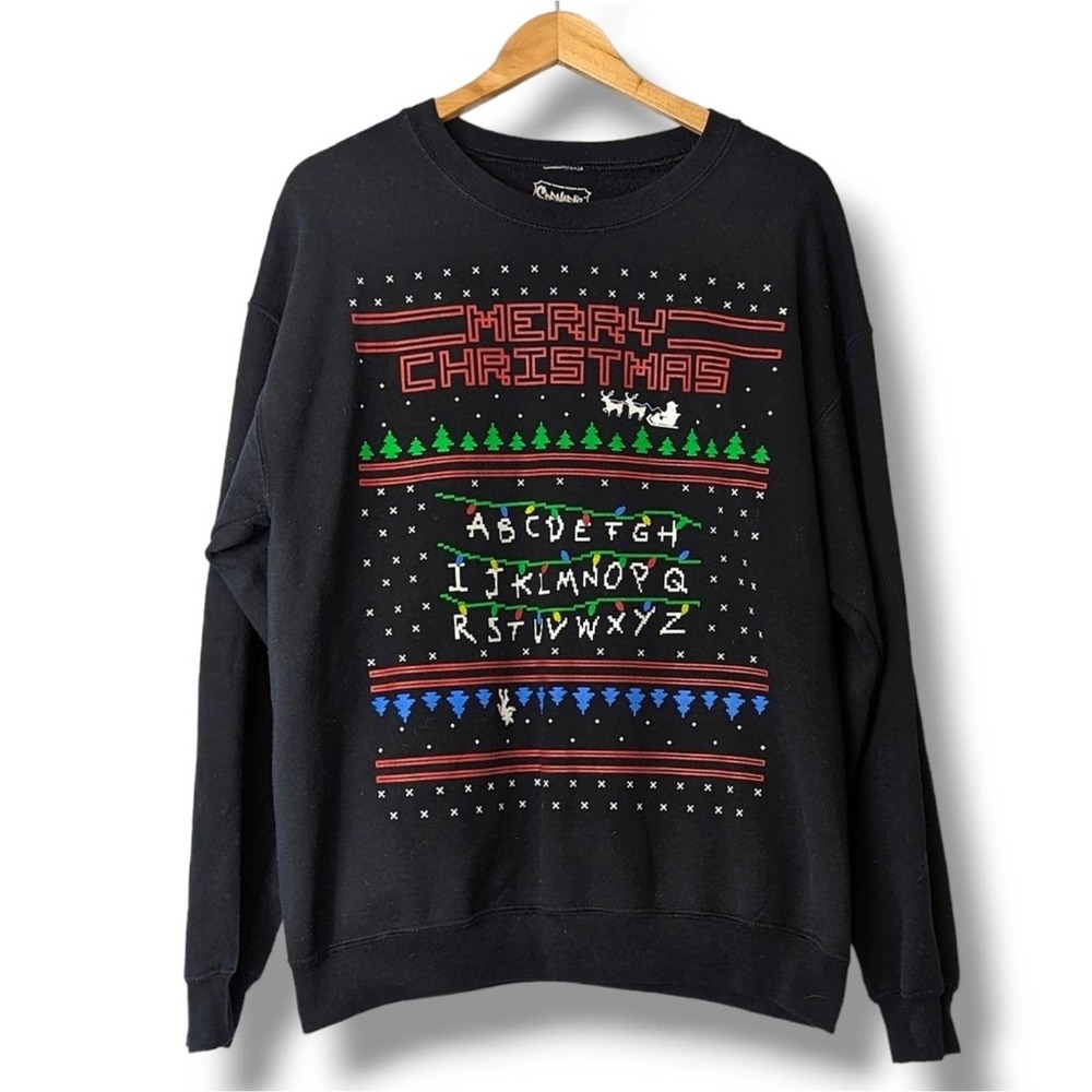 Stranger Things Retro Christmas Lights Xmas Video Game Sweatshirt: Adult Large